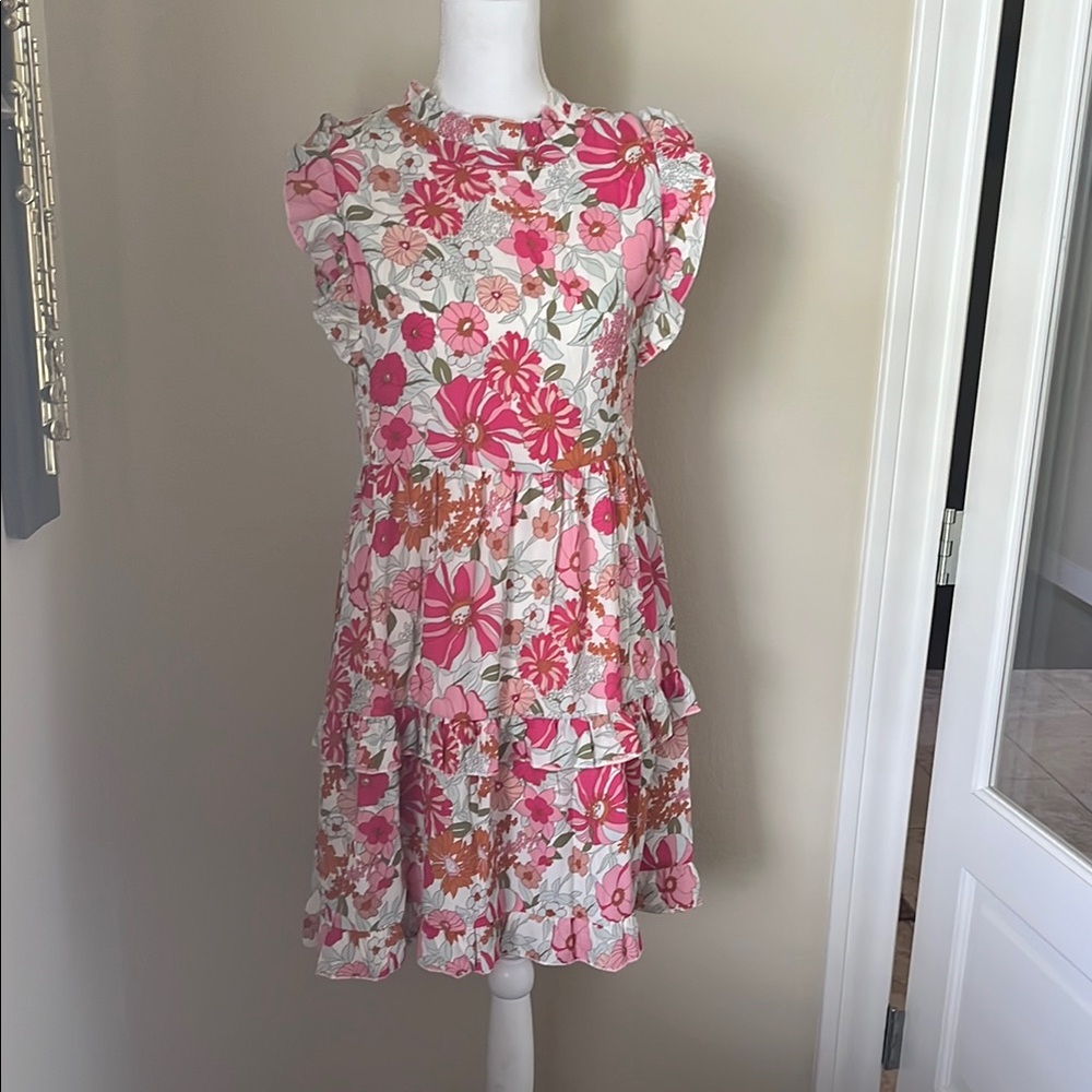 Boutique Floral Pink flutter sleeve dress